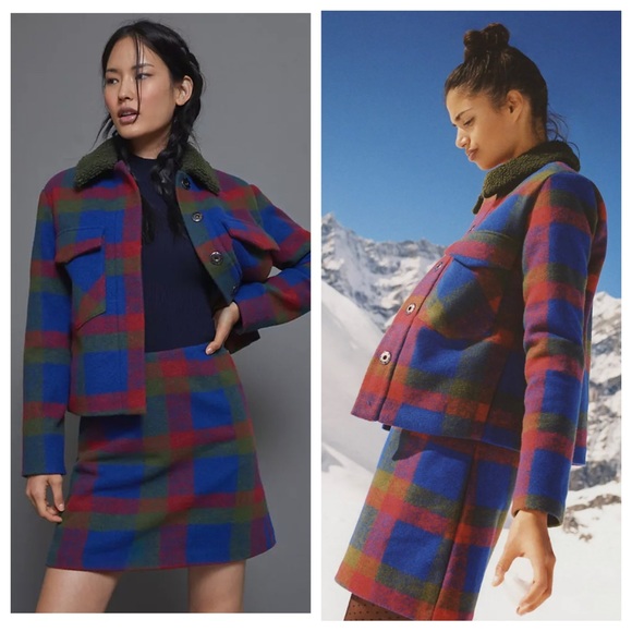 Hutch Jackets & Blazers - Hutch Anthropologist Shirt Jacket Women Small Blue Green Plaid Barn Boho Outdoor